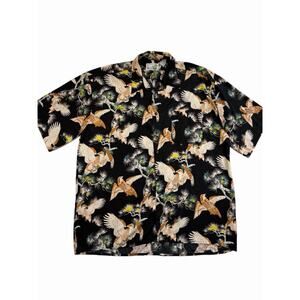 Monticello Hawaiian Shirt Mens XL Black‎ Bird Print Rayon Short Sleeve Aloha